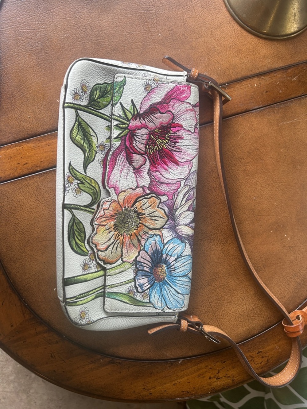 Brighton Floral Crossbody Bag in White with Pink, Blue & Orange Flowers